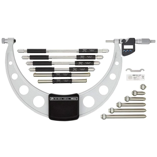 Mitutoyo 340-252-30: Digital Micrometer Interchangeable Anvil 150-300mm, IP65, Incl. 6 Anvils